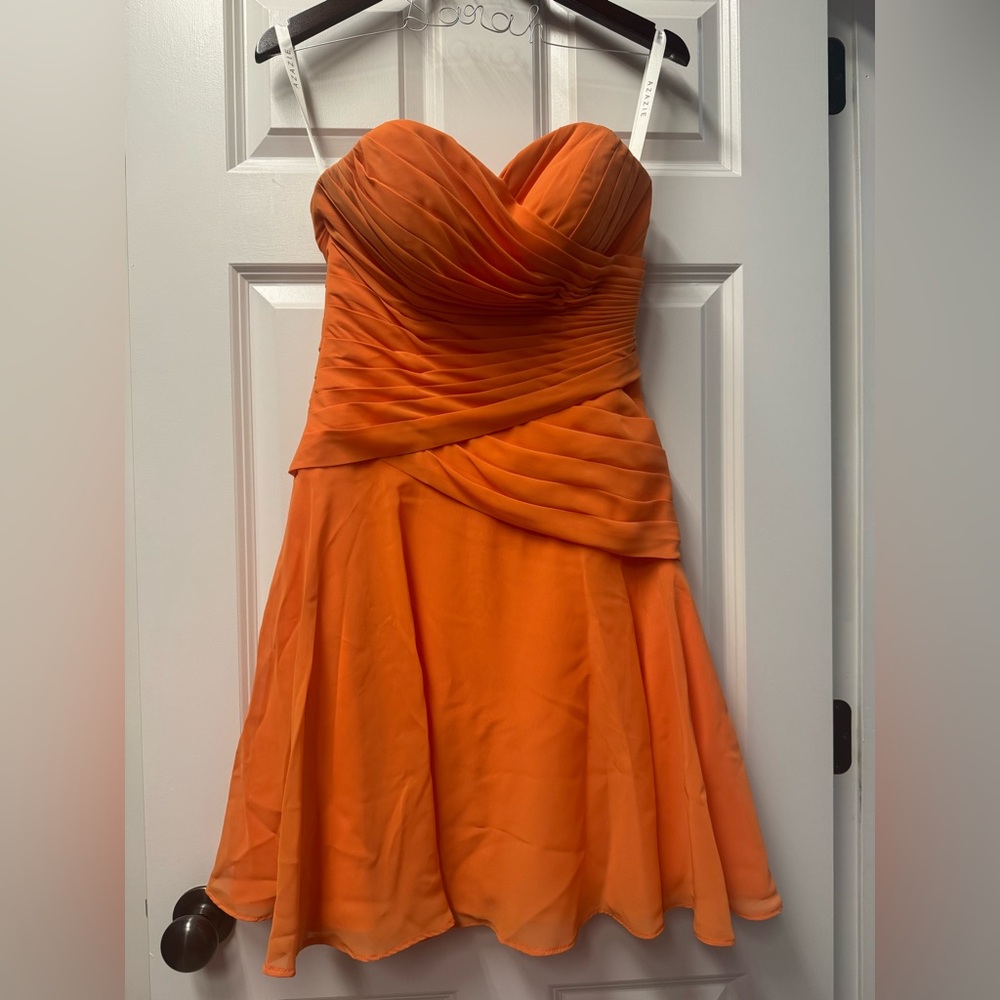 Azazie Vibrant Orange Strapless Dress